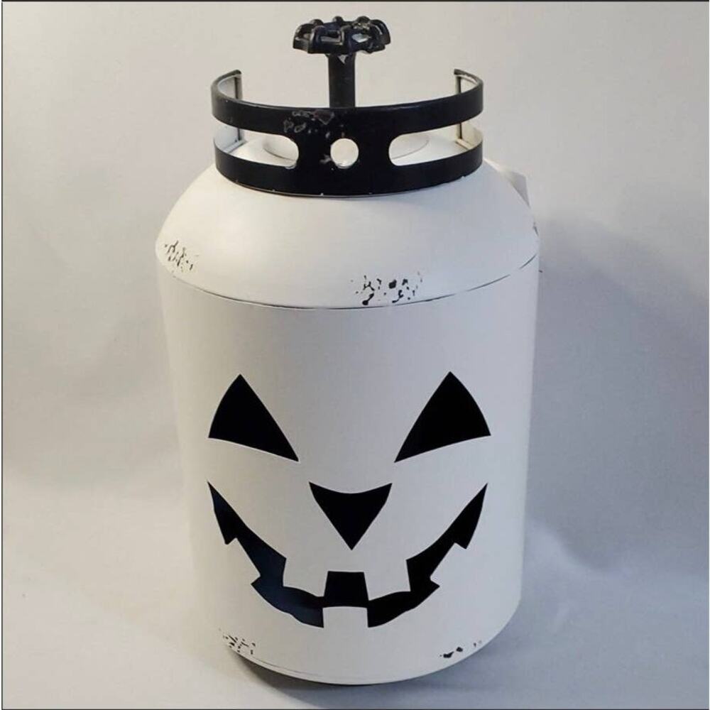 New White Metal Replica Propane Jack O Lantern Halloween Pumpkin Candle Holder D